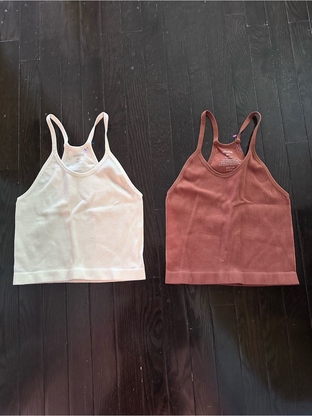 2 Ribbed Cropped Tank Tops - M/L Ivory & Rust